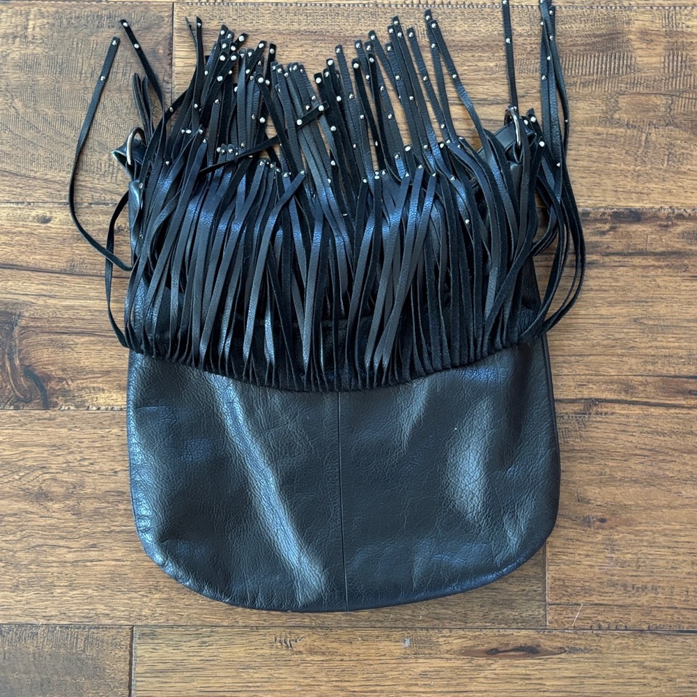 Frye Heidi Handag Studded Black Leather Fringe - Stud Hobo - Picture 6 of 11